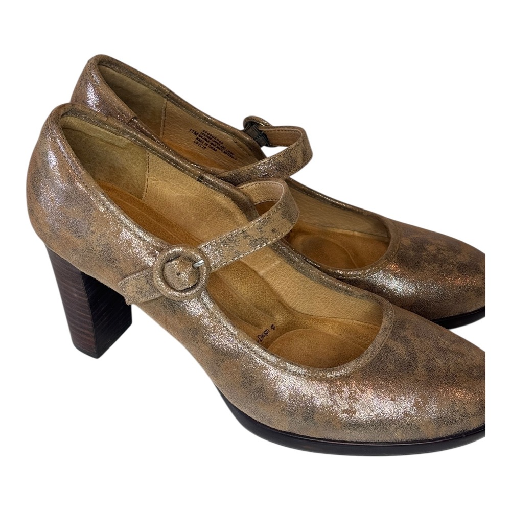 Sofft Mary‎ Jane Pumps Metallic Bronze Leather Block Heel SF0006008 Womens 11M